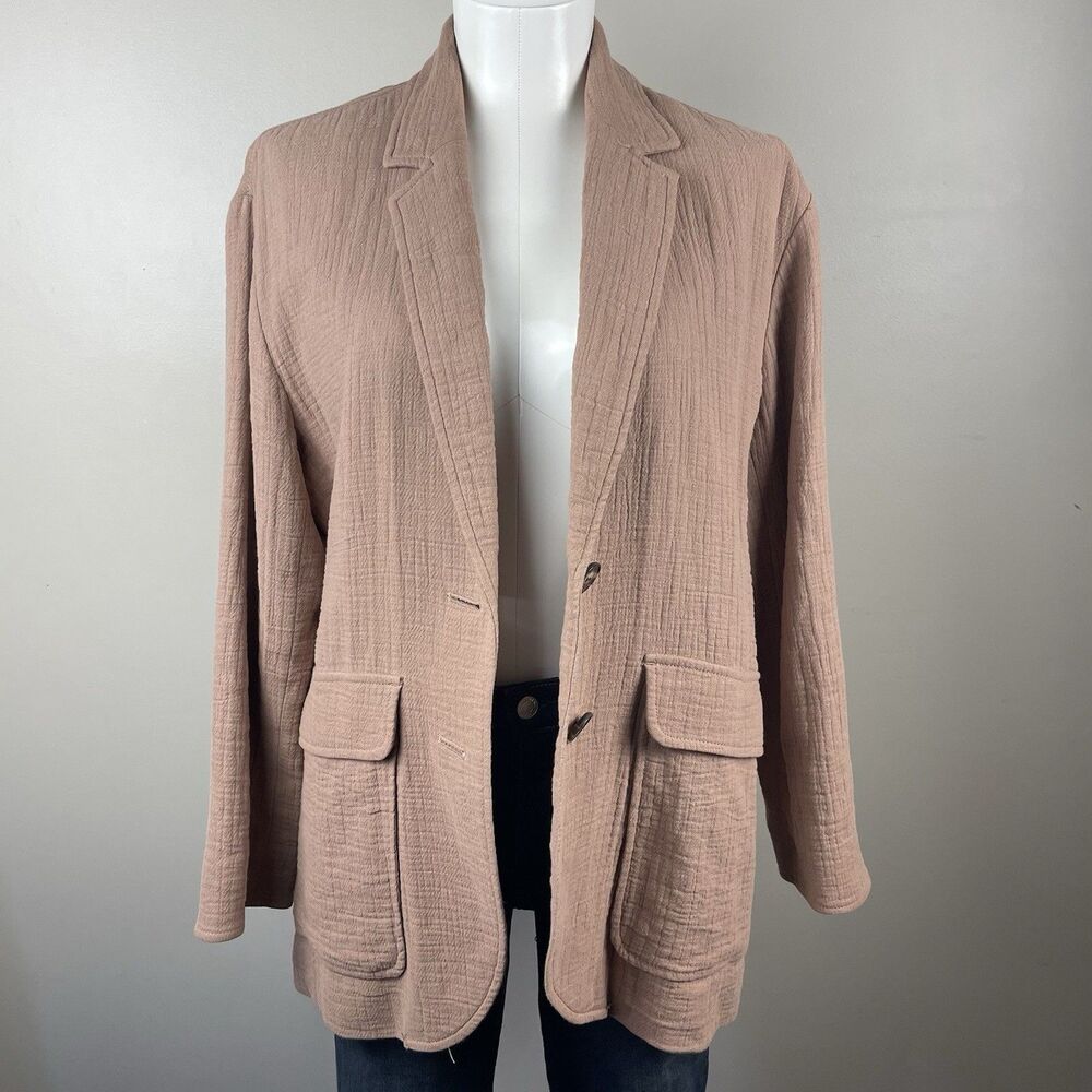 Madewell Size Small Boho Boxy Cotton-Linen Relaxed Larsen Blazer in Faded Earth - Picture 2 of 10